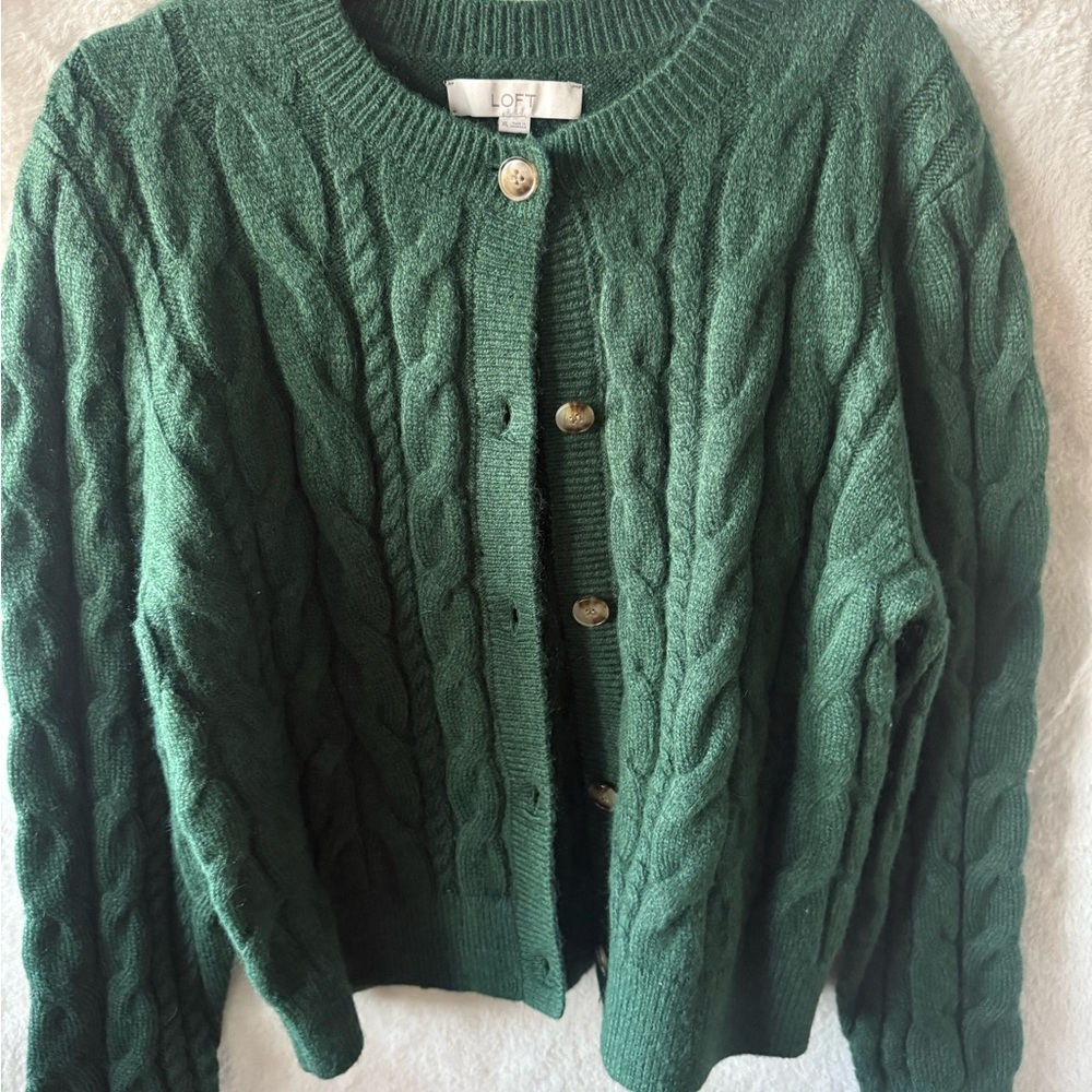 LOFT Women's Green Cable Knit Sweater
